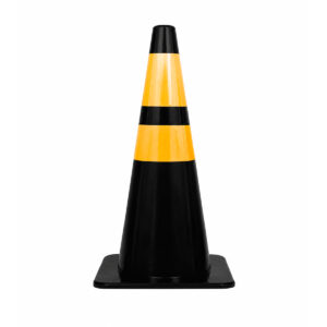 Cono de Trafico Negro 36" - 90 cm con 2 Cintas Reflectantes Amarillas