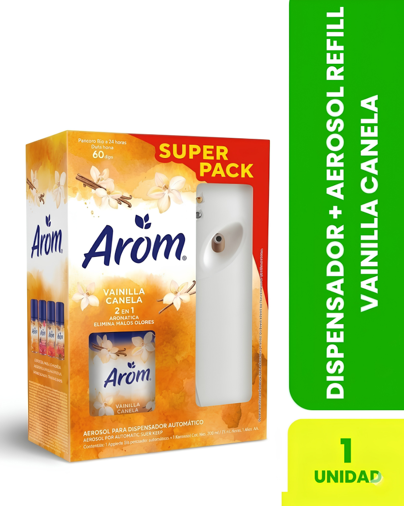 Dispensador + Aerosol Refill Vainilla Canela + 2BATAA Un 1 Dispensador + Aerosol Refill Vainilla Canela + 2BATAA Un