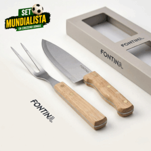 Set Parrillero 2 Piezas Cuchillo + Trincho de Acero Inoxidable y Mango de Madera