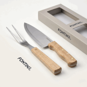 Set Parrillero 2 Piezas Cuchillo + Trincho de Acero Inoxidable y Mango de Madera