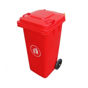 Contenedor de Basura Rojo Tapa y Ruedas 120 litros 46 cm x 55 cm x 96 cm