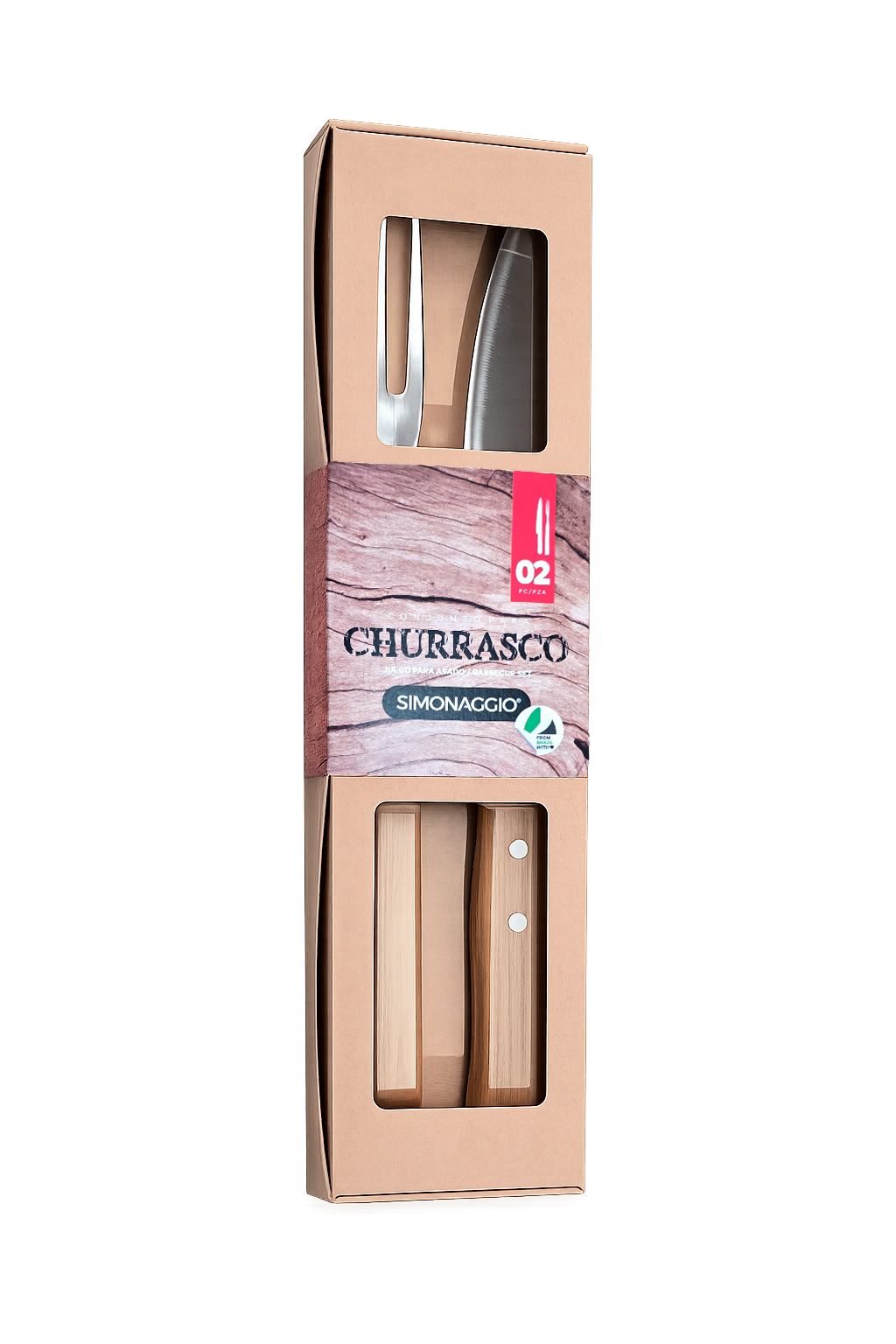 Juego Para Asado 02 Piezas Acero. Inoxidable M/Madera 1 Juego Para Asado 02 Piezas Acero. Inoxidable M/Madera