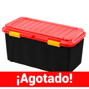 Baúl Organizador Rojo/Negro con Ruedas y Clips Megaforte 90 Litros